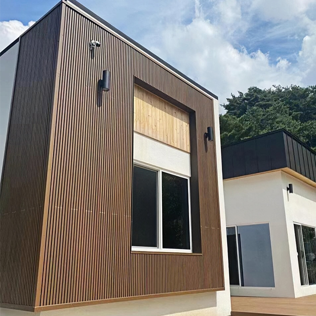 WPC wall cladding on modern building exterior facade