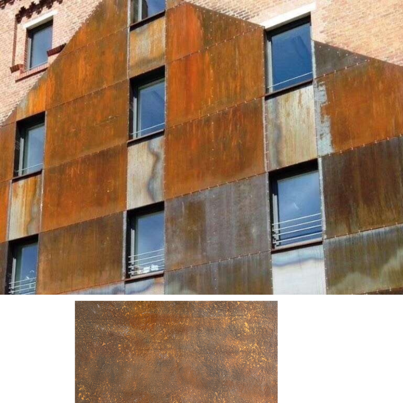 revestimiento exterior de piedra flexible de gran tamaño y diseño oxidado