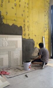 Step-by-step installation of soft stone panels for a modern feature wall