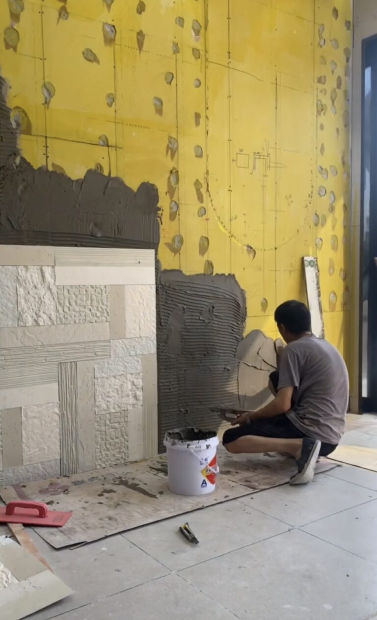 Step-by-step installation of soft stone panels for a modern feature wall