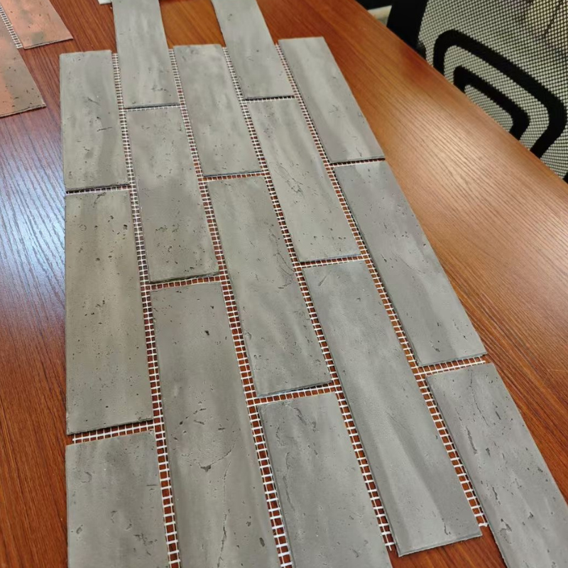 Faux stone panels with grey brick joint texture