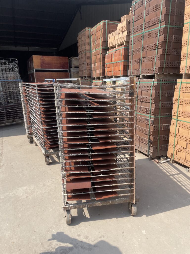 Flexible brick panels in drying stage during factory manufacturing process