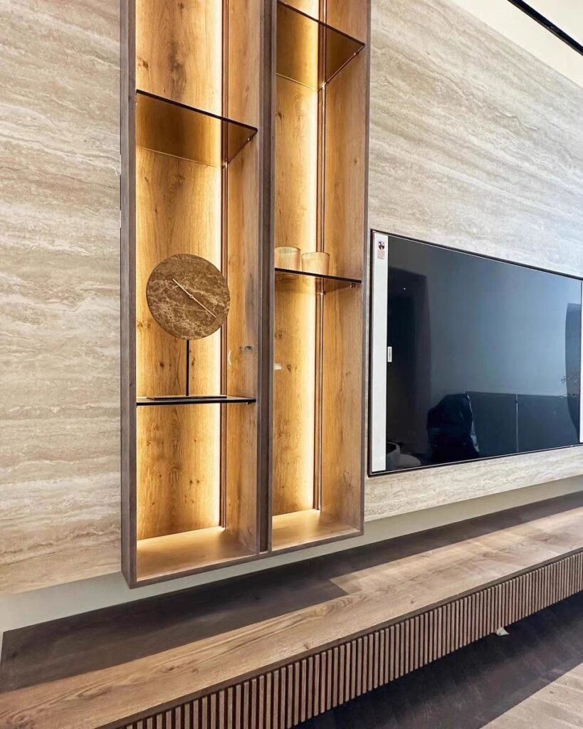 Flexible travertine stone showroom display