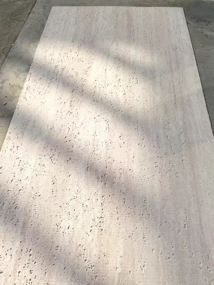 Close-up of travertine flexible stone wall texture