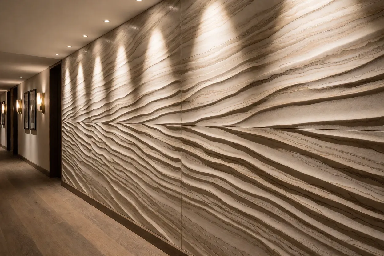 flexible sandstone wave texture hotel corridor feature wall